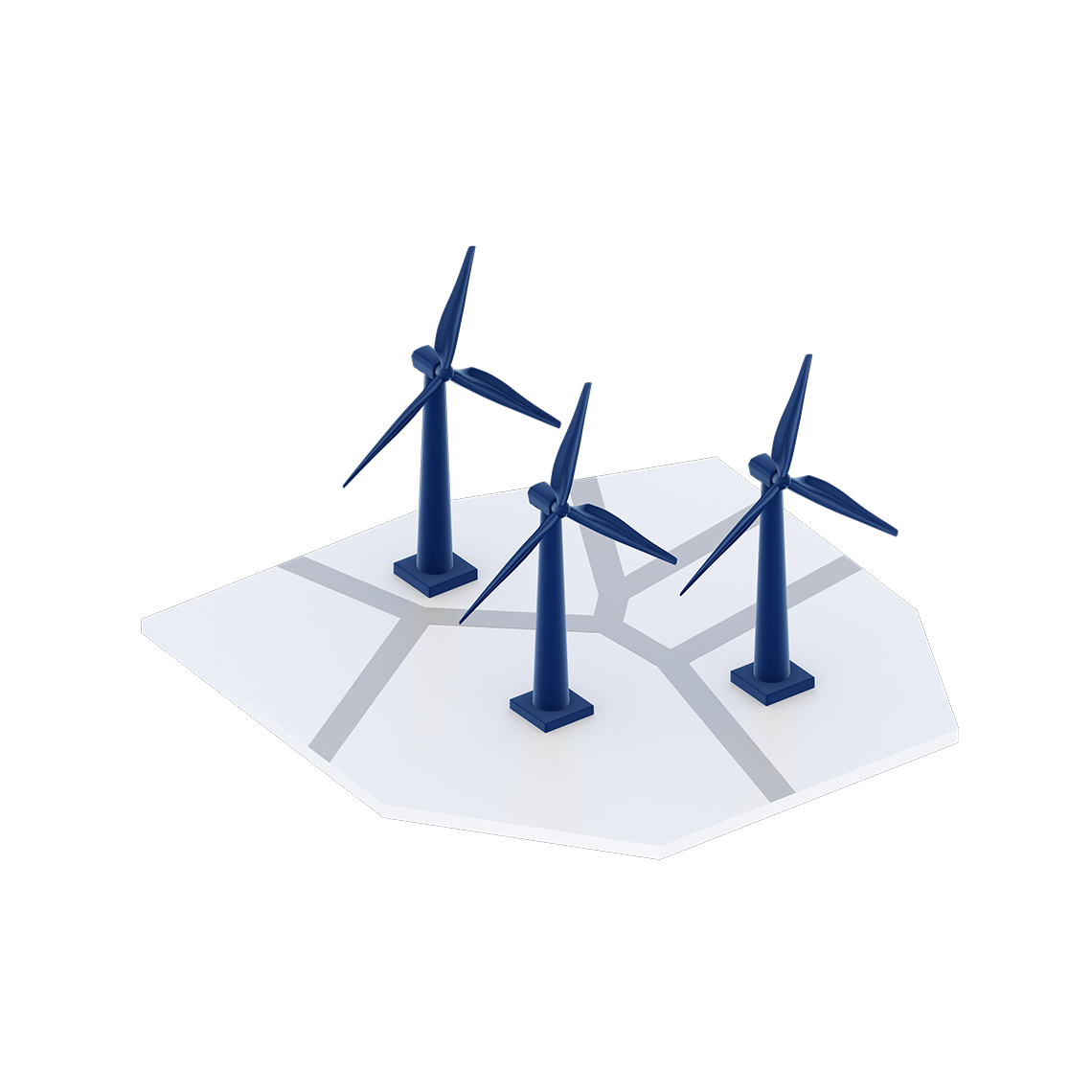 3D-Darstellung von drei Windrädern